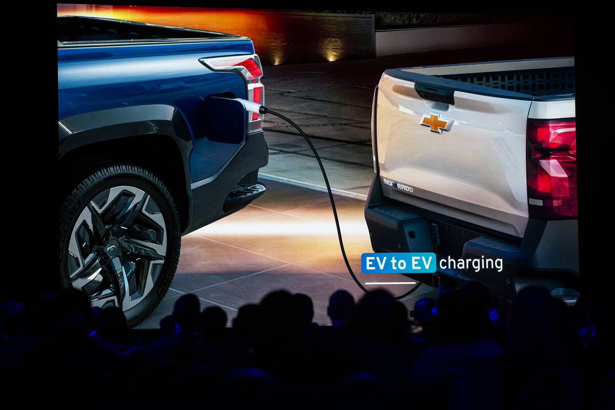 The 2024 Chevrolet Silverado EV is debuted during a keynote session at CES at The Venetian Expo ...