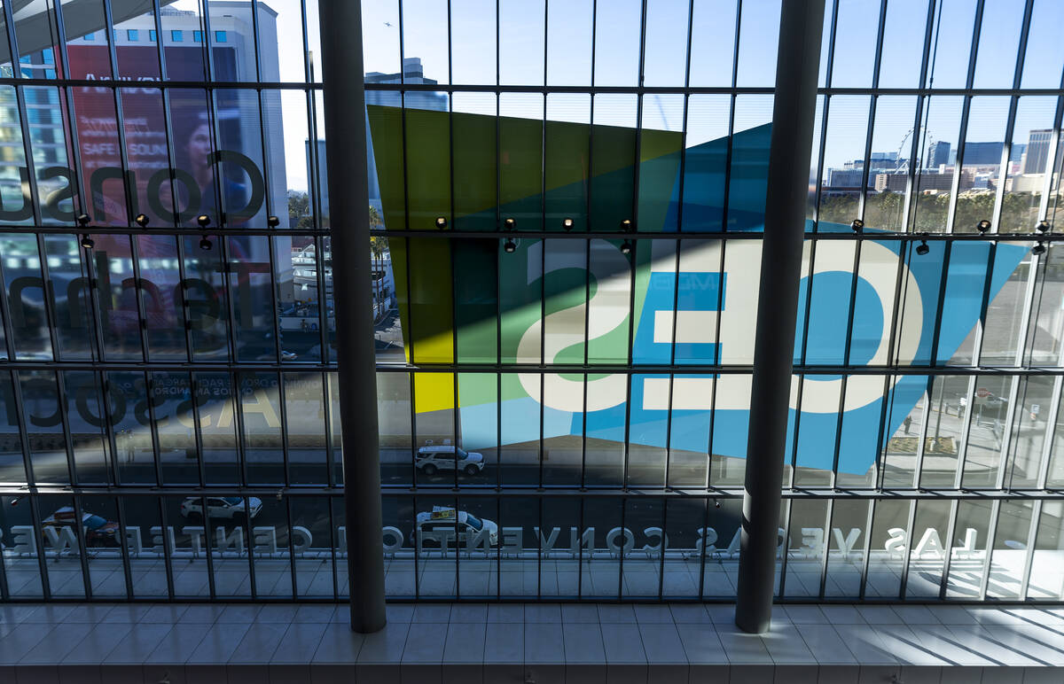 Exterior advertising on West Hall windows during the first day of CES at the Las Vegas Conventi ...