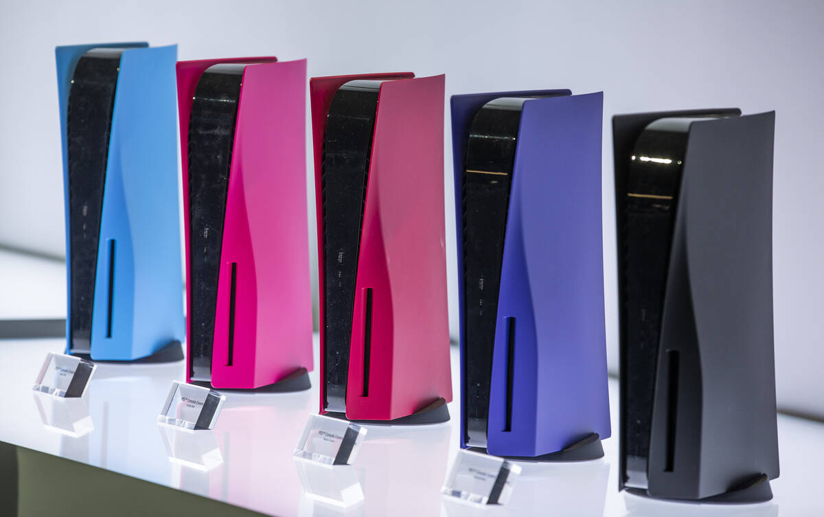 The new Sony PS5 gaming systems come in a variety of colors in their display area during the fi ...