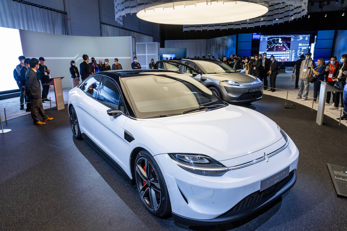 Sony VISION-S 01 and 02 electric concept cars are on display during the first day of CES at the ...