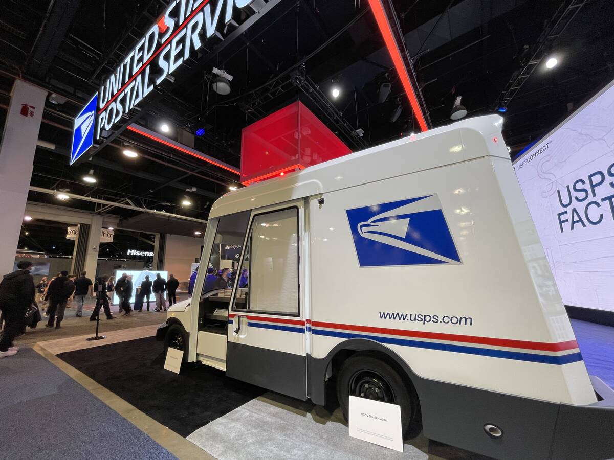 The USPS' NDGV mail truck of the future on display at CES 2022 in Las Vegas. The first update t ...