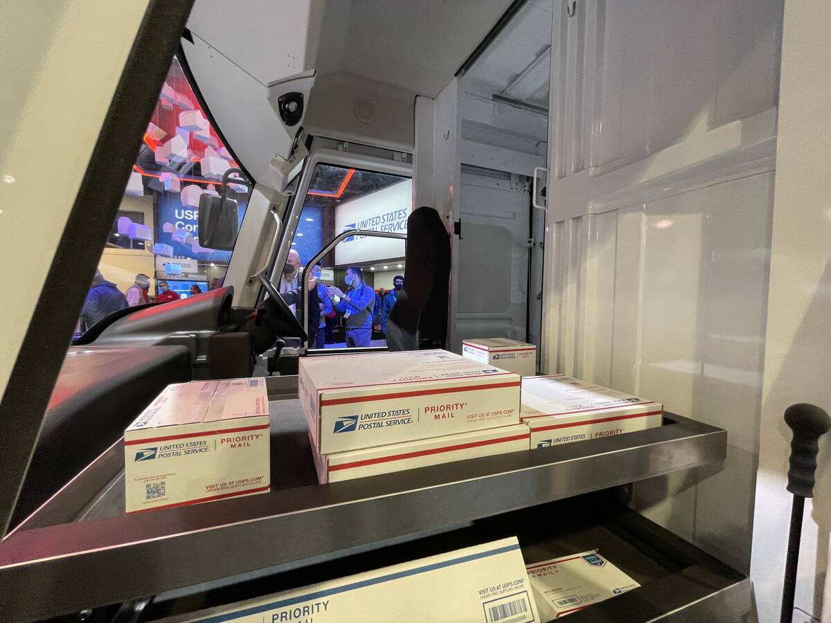The USPS' NDGV mail truck of the future on display at CES 2022 in Las Vegas. The first update t ...
