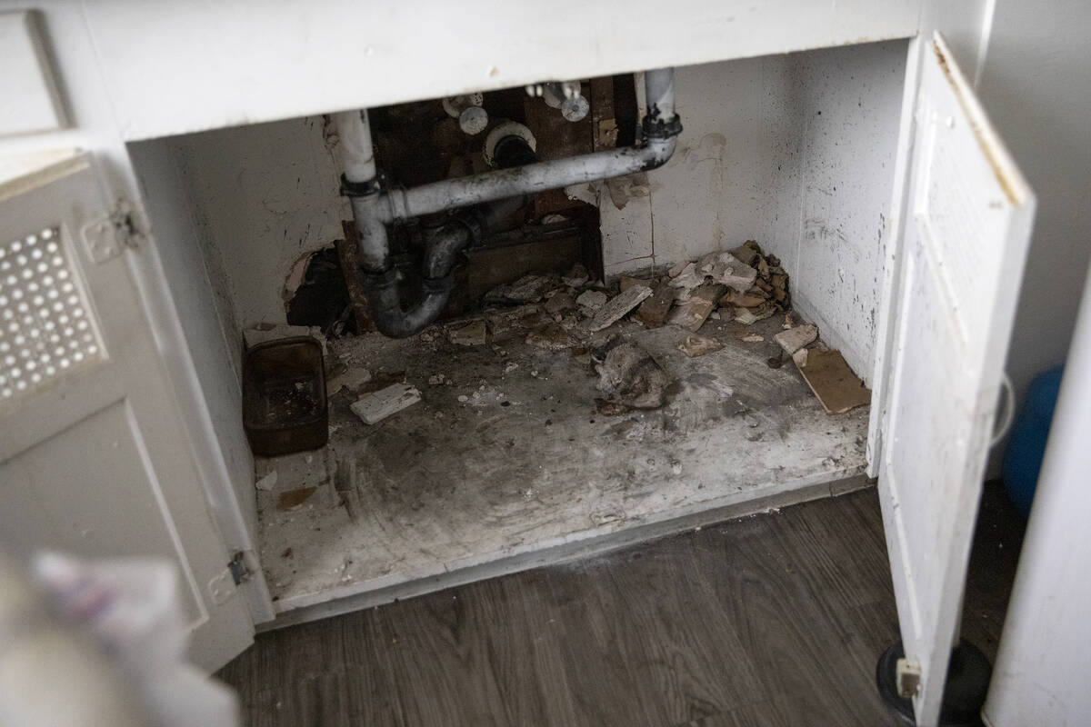 The torn apart sink in Brenda Abrams’ unit at Desert Plaza Apartments on Tuesday, Dec. 21, 20 ...