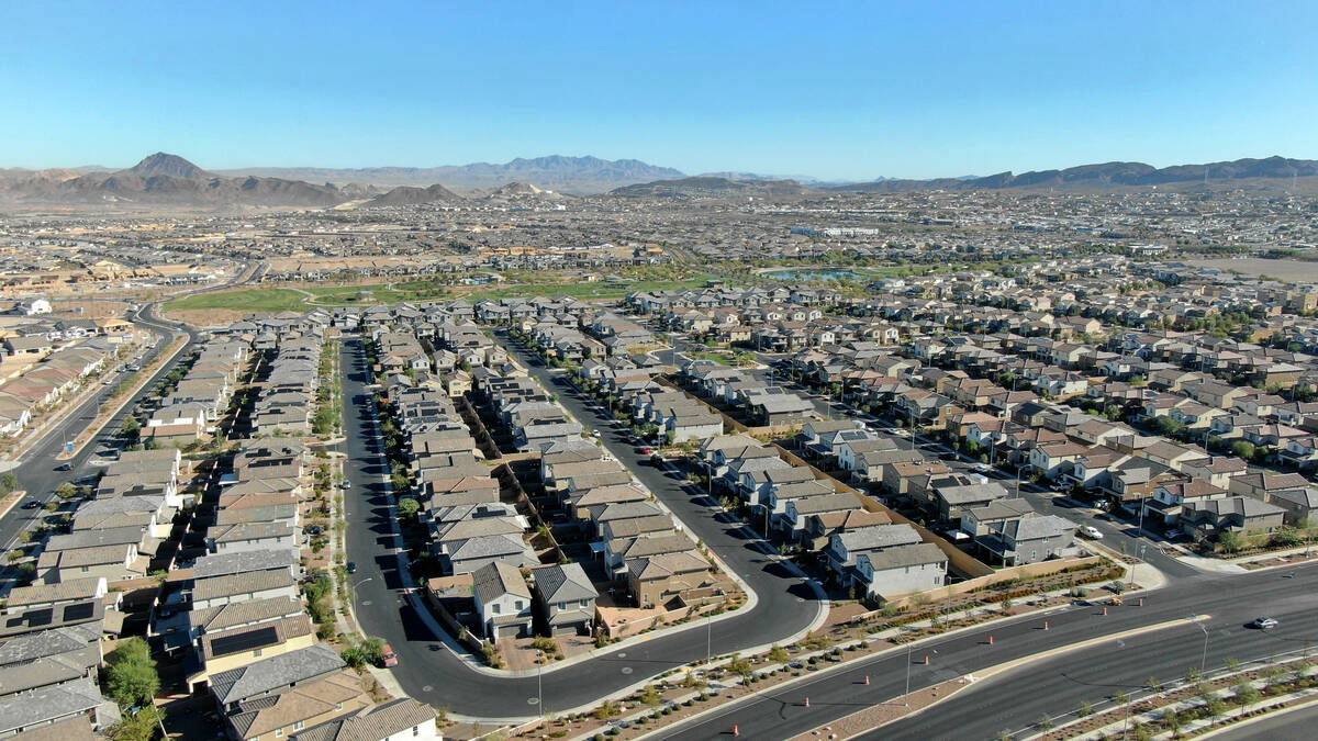 An aerial view of housing developments east of Boulder Highway on Warm Springs Road on Thursday ...