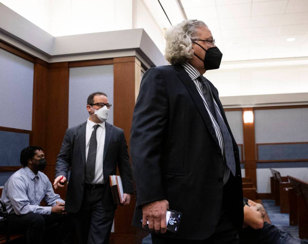 Attorneys David Chesnoff, front, and Richard Schonfeld, representing former Raiders wide receiv ...