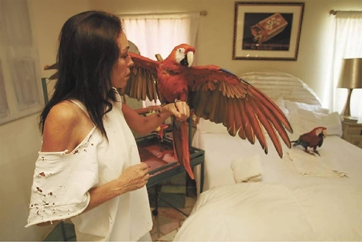 Pahrump resident Heidi Fleiss, seen with two of her more than two dozen pet birds. (Las Vegas R ...