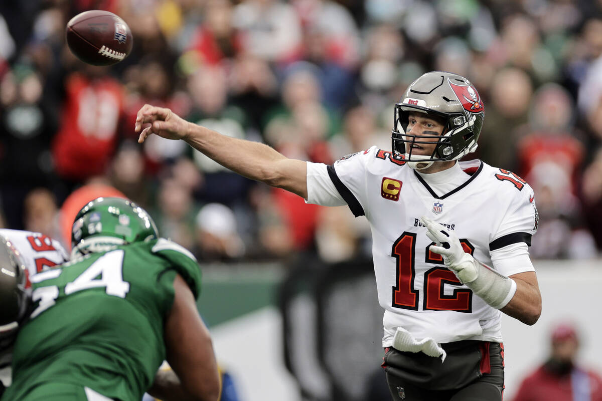 Tampa Bay Buccaneers quarterback Tom Brady (12) passes against the New York Jets during an NFL ...