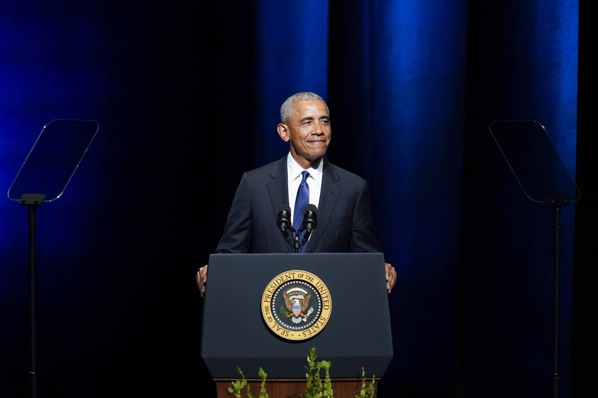 Former President Barack Obama speaks during a memorial service for former Senate Majority Leade ...