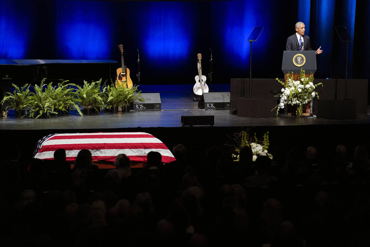 Former President Barack Obama speaks during a memorial service for former Senate Majority Leade ...