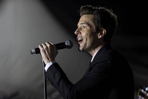 Brandon Flowers, frontman for The Killers and a Las Vegas native, performs during a Get-Out-The ...
