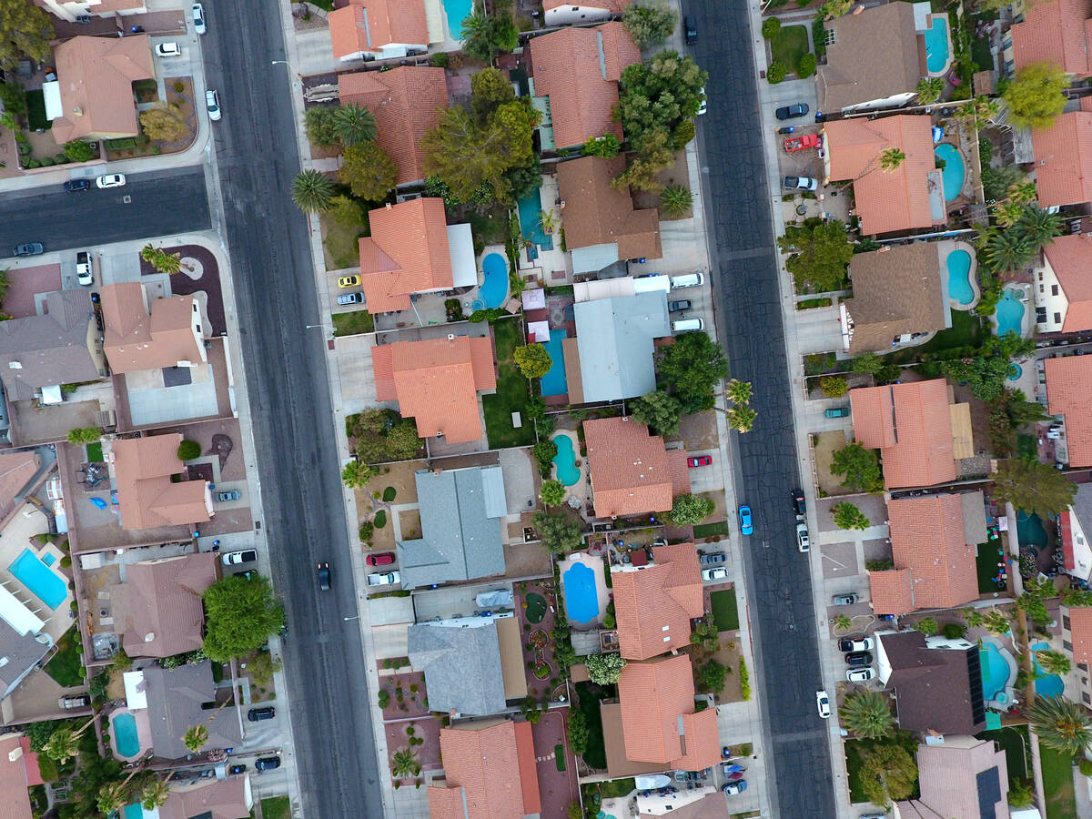 Aerial view of homes near Valle Verde Drive and Warm Springs Road in Henderson on Monday, June ...