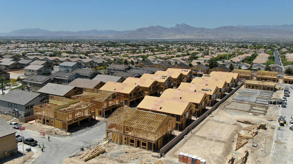 An aerial view of housing developments near North Decatur Boulevard and Farm Road in North Las ...