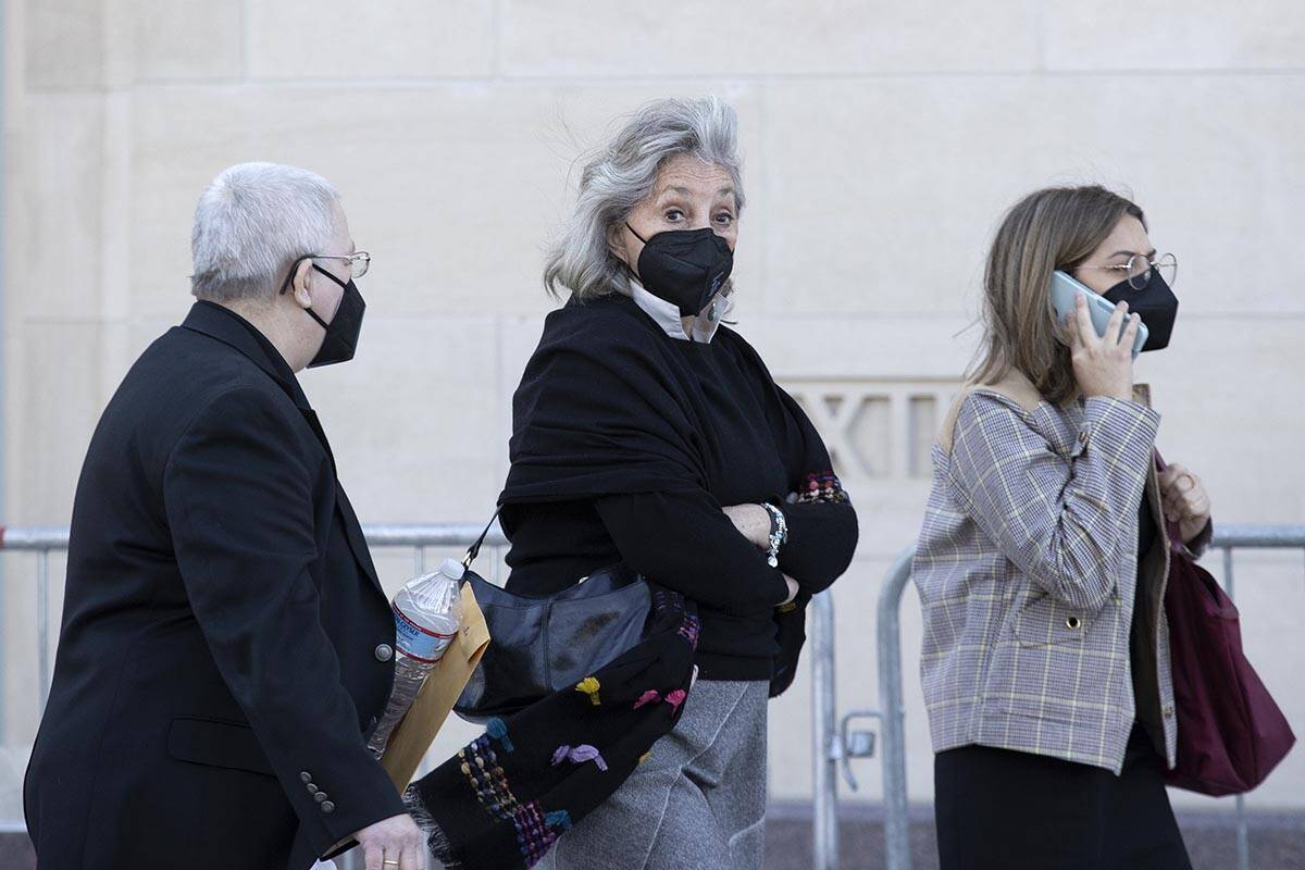 Rep. Dina Titus, D-Nev., center, exits the memorial service for former U.S. Sen. Harry Reid at ...