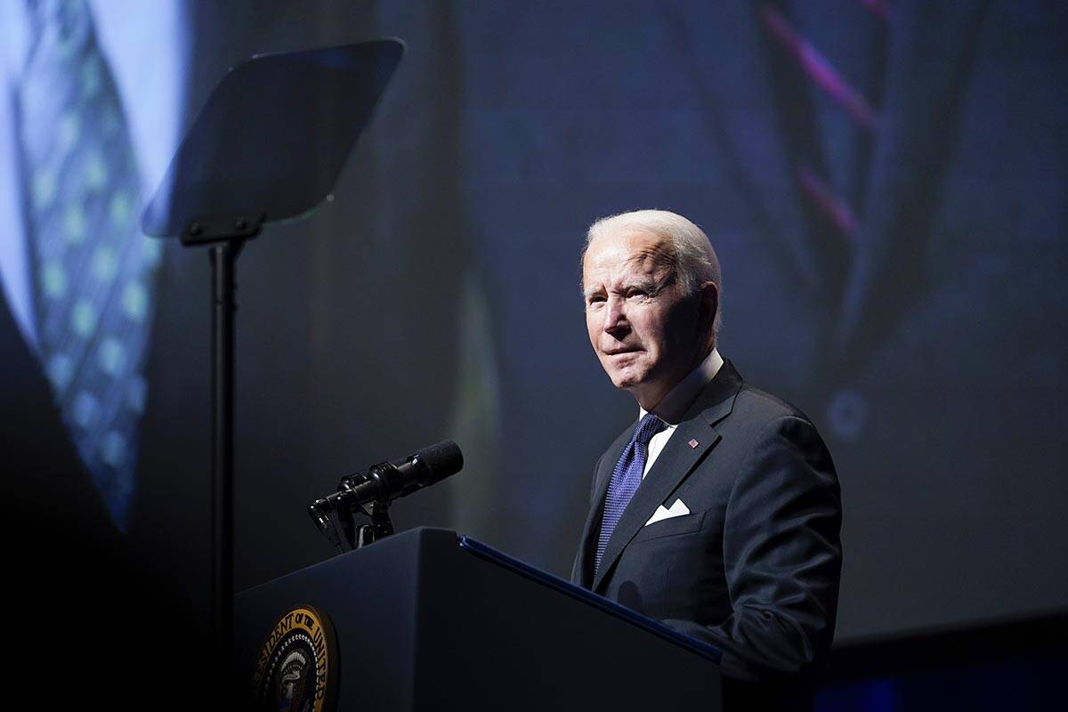 President Joe Biden speaks during a memorial service for former Senate Majority Leader Harry Re ...