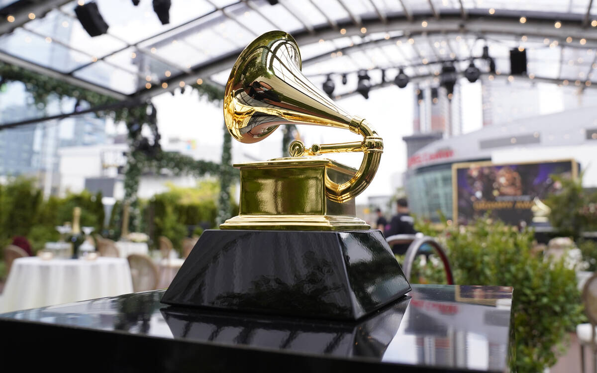 FILE - A decorative grammy is seen before the start of the 63rd annual Grammy Awards at the Los ...