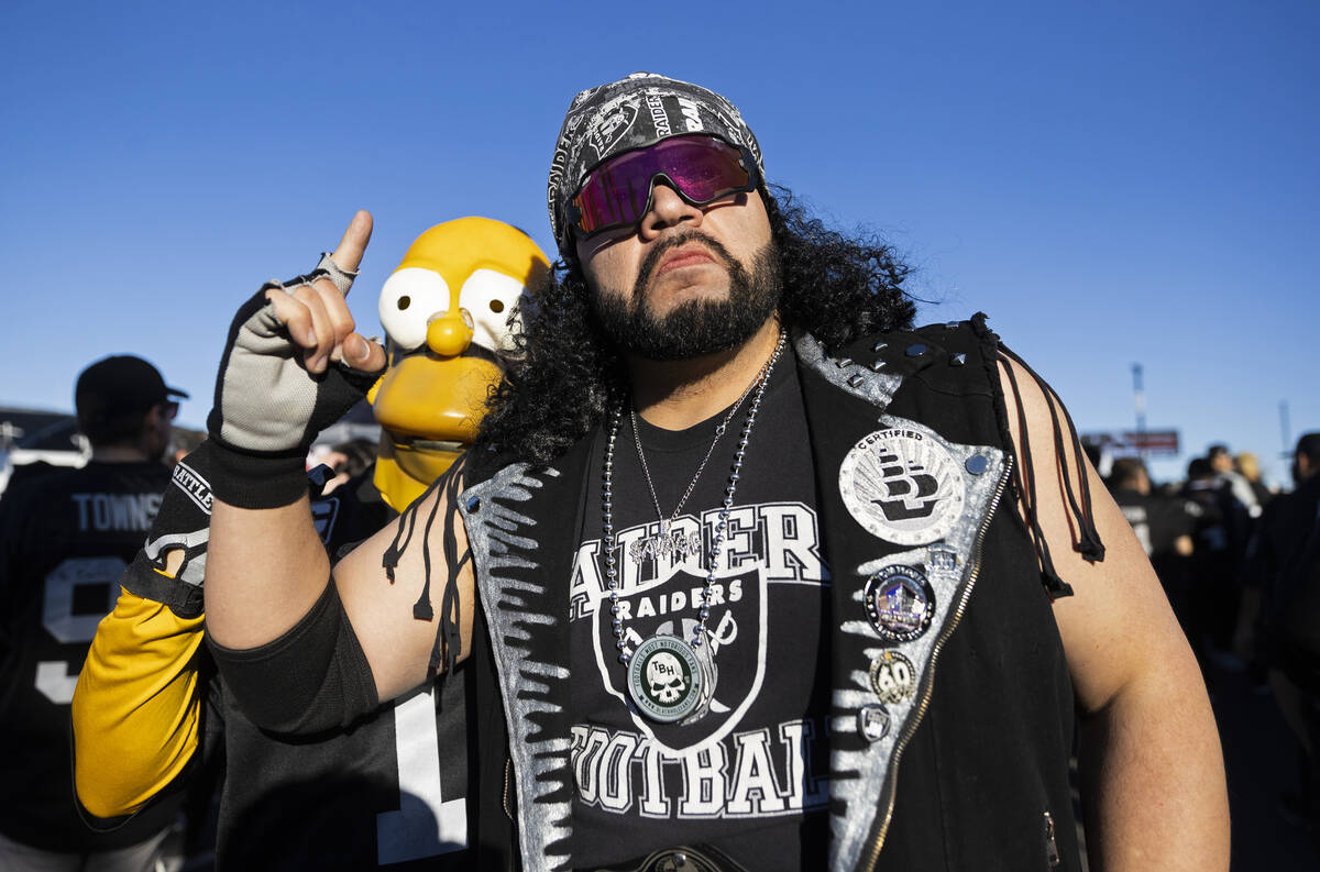 Raiders fans before the start of an NFL football game against the Los Angeles Chargers on Sunda ...