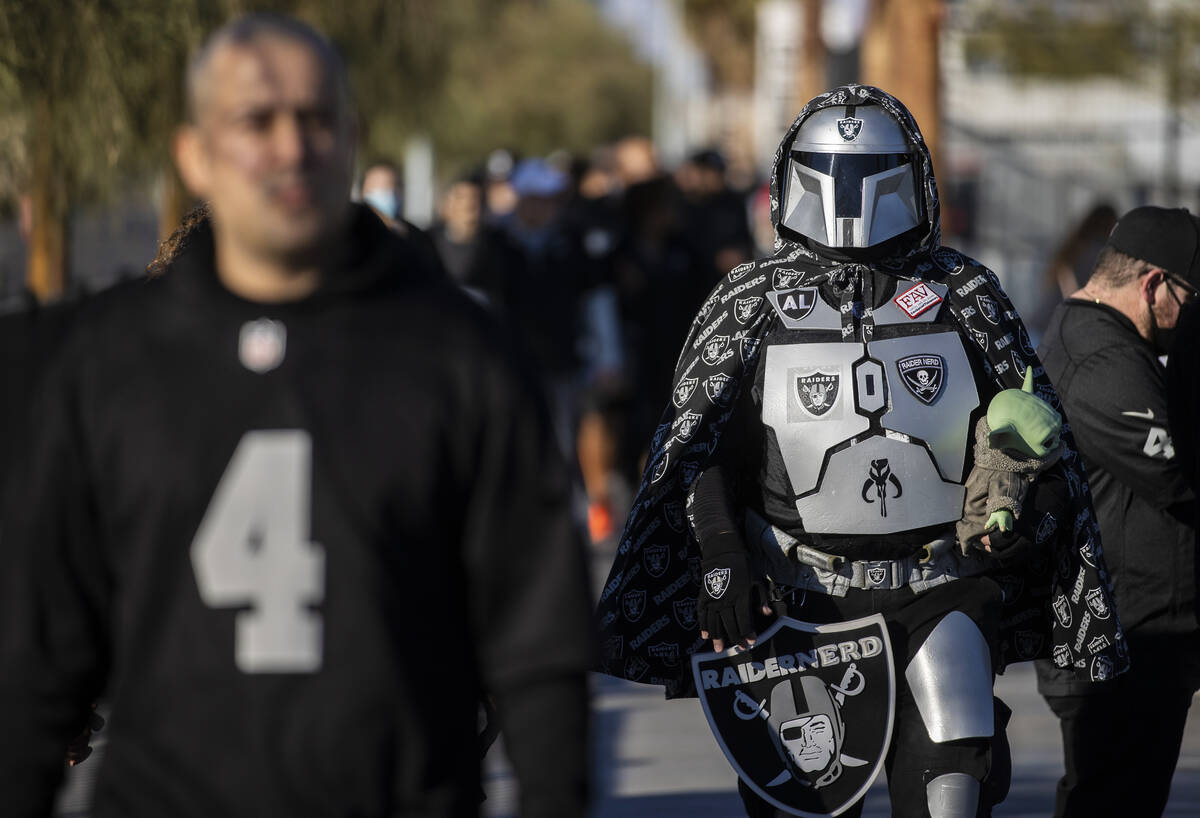 Raiders fans before the start of an NFL football game against the Los Angeles Chargers on Sunda ...