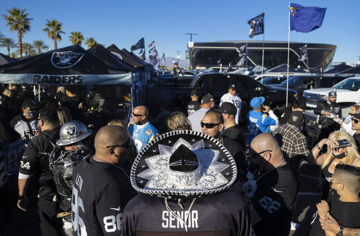 Raiders fans before the start of an NFL football game against the Los Angeles Chargers on Sunda ...