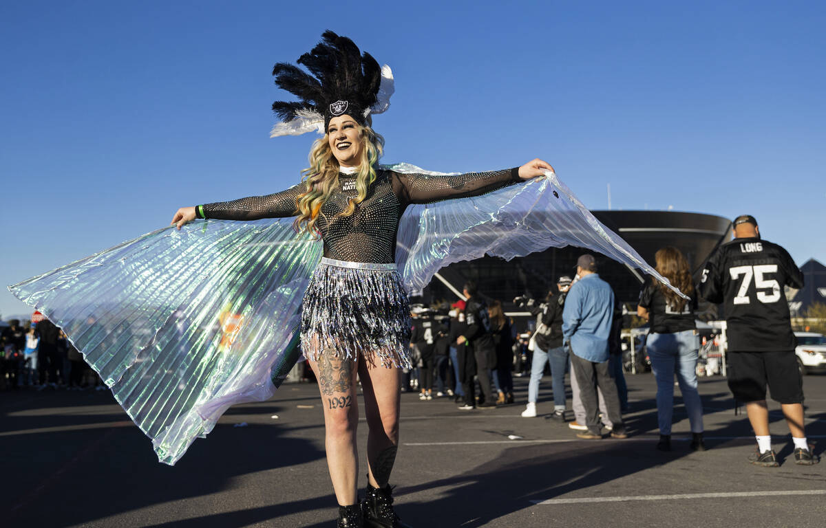 Raiders fans before the start of an NFL football game against the Los Angeles Chargers on Sunda ...
