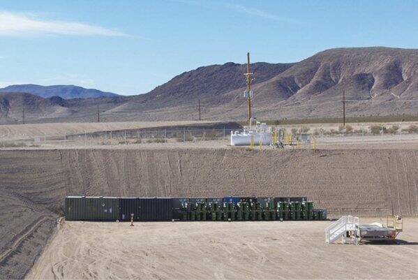 Waste packages are shown at the end of landfill cell in Area 5 at the Nevada National Security ...