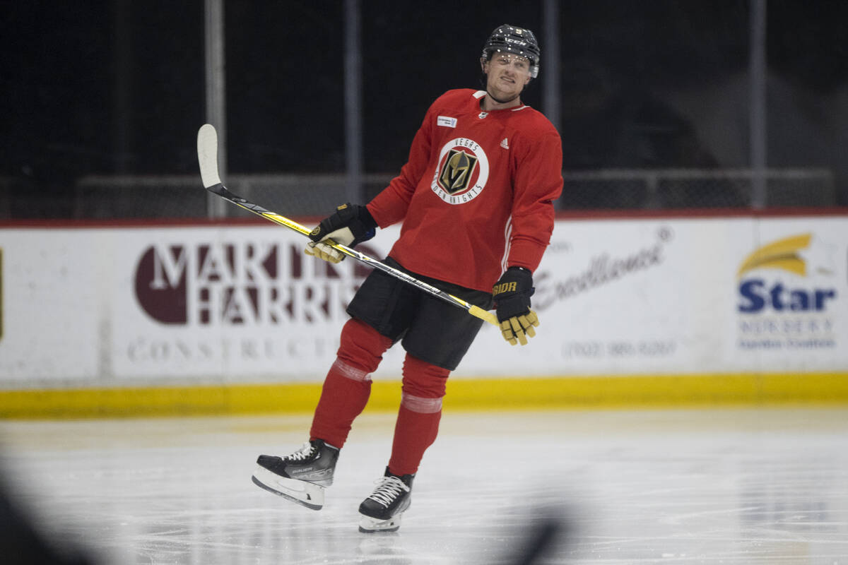Golden Knights center Jack Eichel during a team practice at City National Arena in Las Vegas, T ...