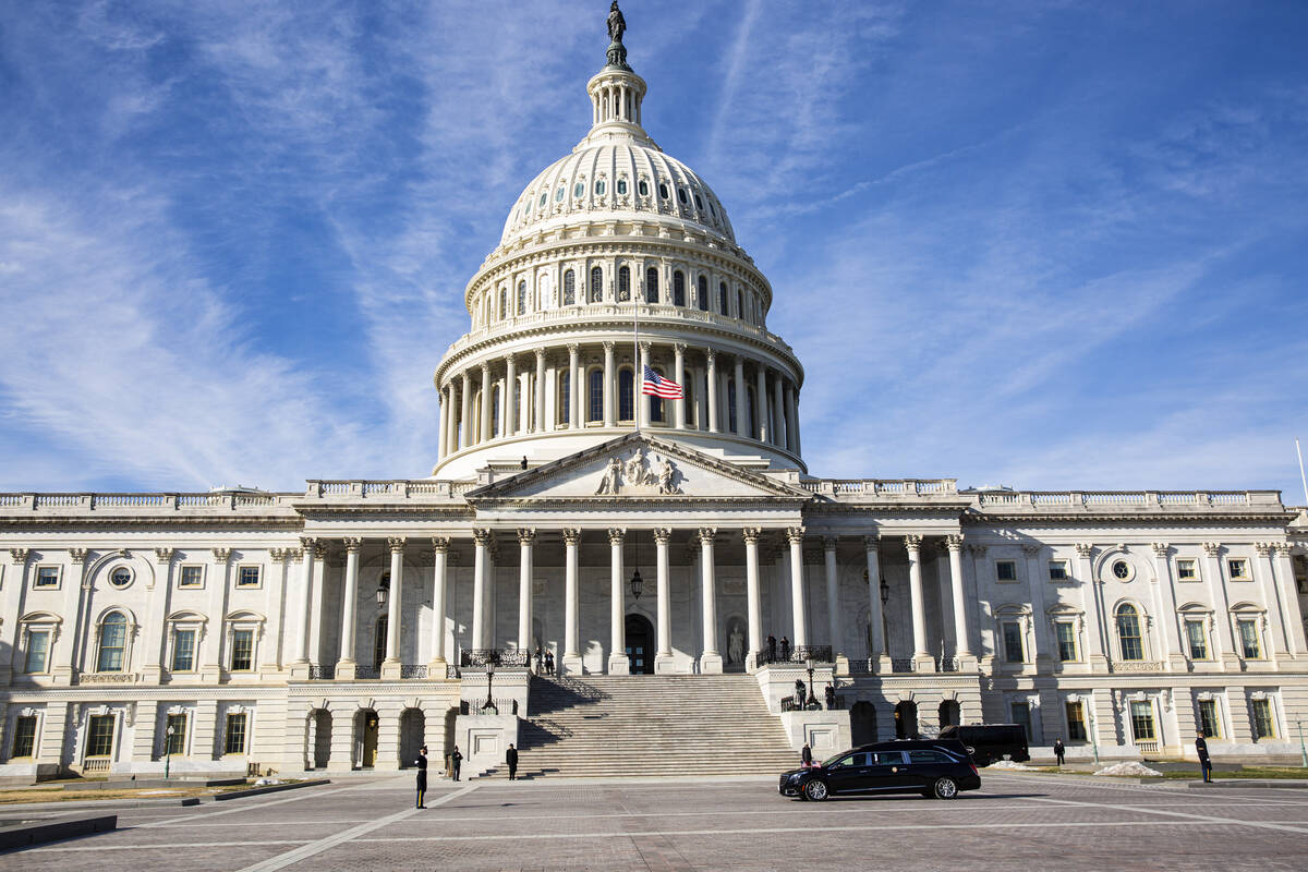 A hearse carrying the flag-draped casket of former U.S. Sen. Harry Reid arrives at the U.S. Cap ...