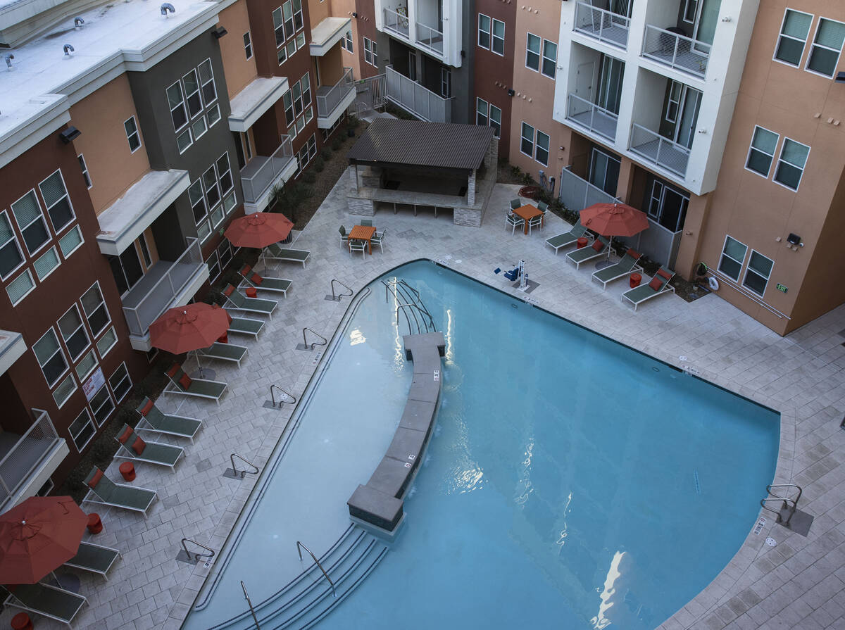 The pool are as seen from the 5th floor at Jade, a luxury apartment complex that recently sold, ...