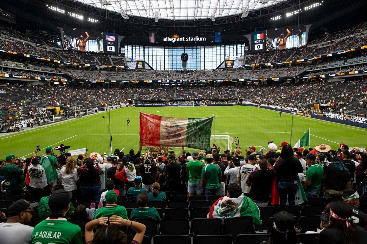 People attend the CONCACAF Gold Cup final at Allegiant Stadium in Las Vegas, Sunday, Aug. 1, 20 ...