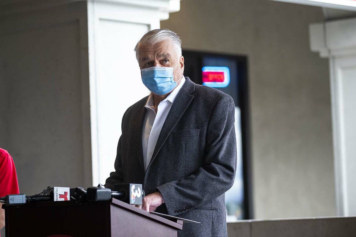 Gov. Steve Sisolak speaks during a press conference held with the Asian Community Development C ...