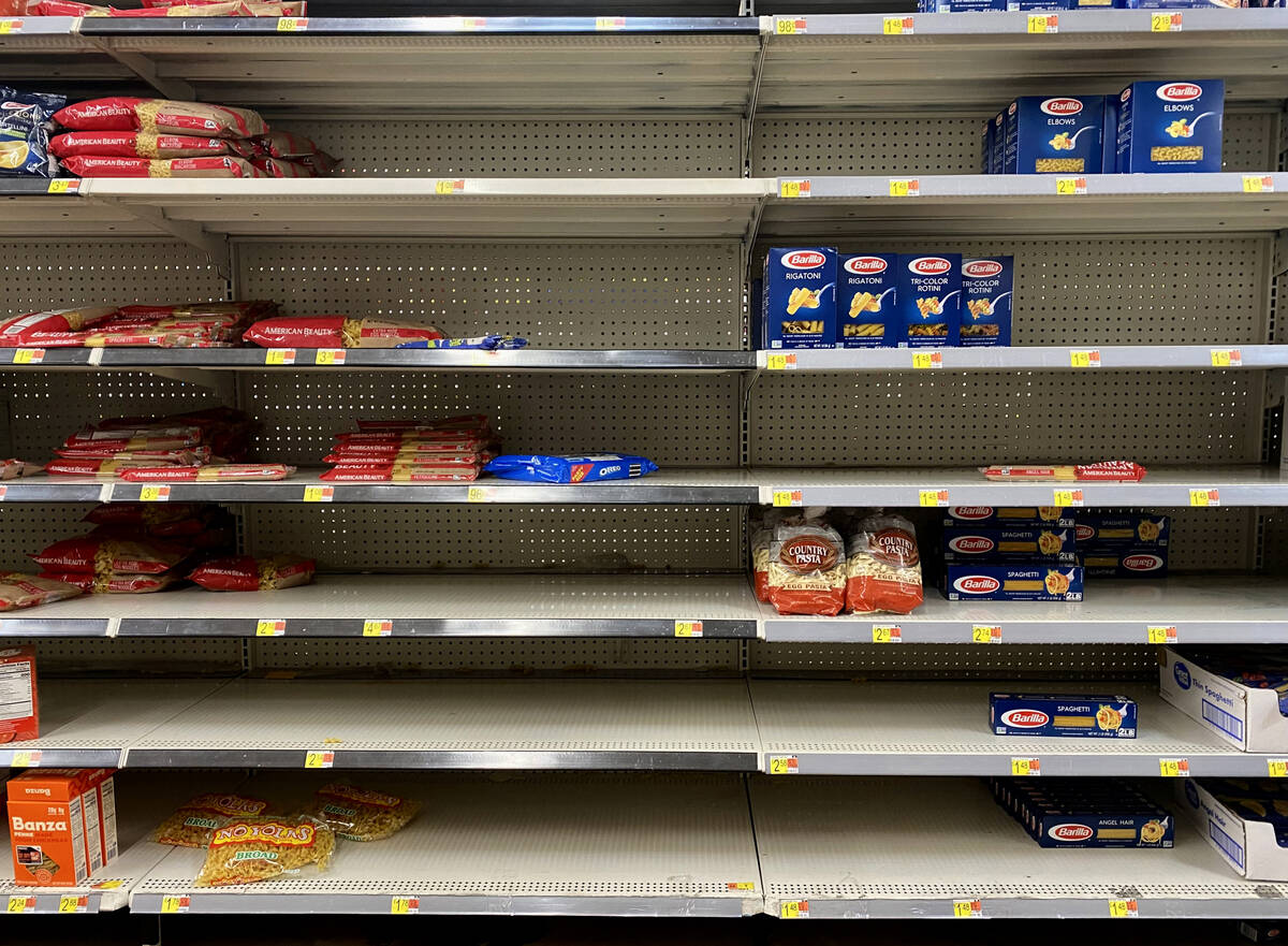 Some pasta products are running low on the shelves at the Walmart on West Lake Mead Boulevard o ...