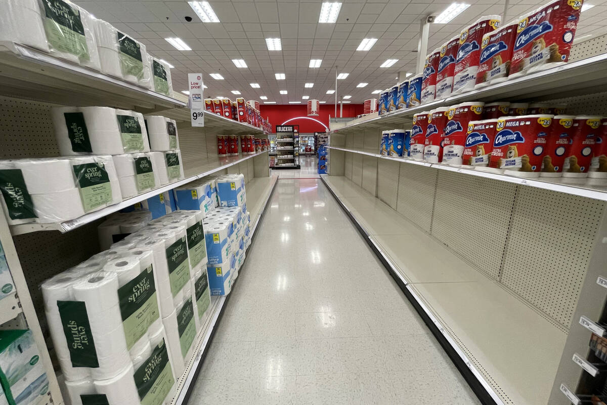 Shelves at Target, 3210 N Tenaya Way, in Las Vegas, Thursday, Jan. 13, 2022. (Erik Verduzco / L ...