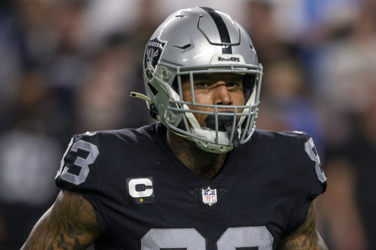 Raiders tight end Darren Waller (83) runs on the field during the first half of an NFL football ...