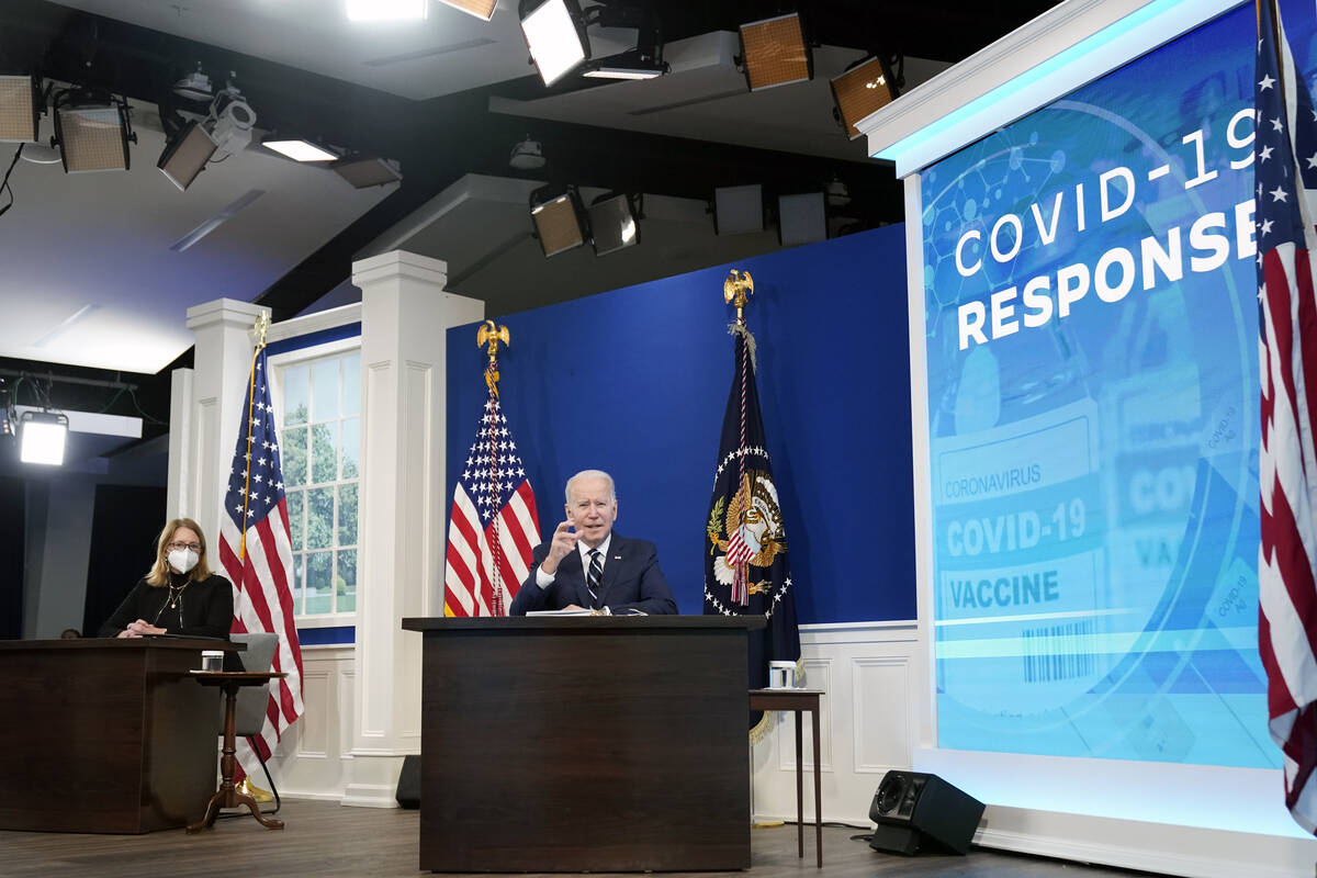 President Joe Biden, accompanied by FEMA administrator Deanne Criswell, speaks about the govern ...