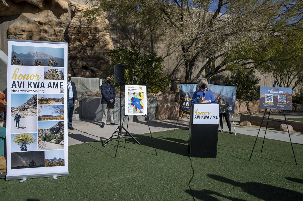 Congresswoman Dina Titus speaks about her bill to designate Avi Kwa Ame (the Mojave name for Sp ...