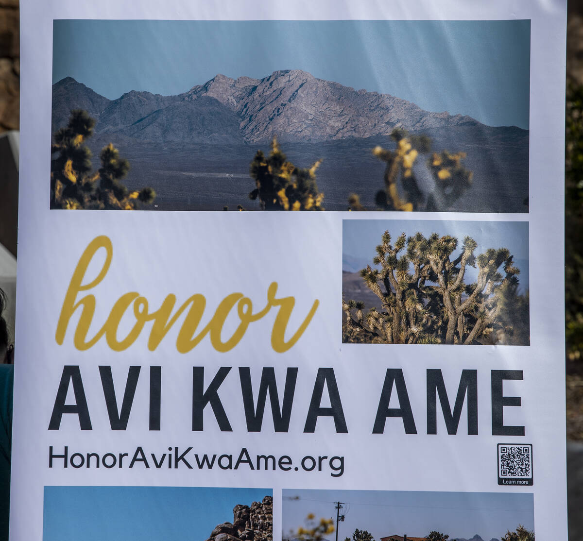 Placard on display during a press conference for the bill to designate Avi Kwa Ame (the Mojave ...
