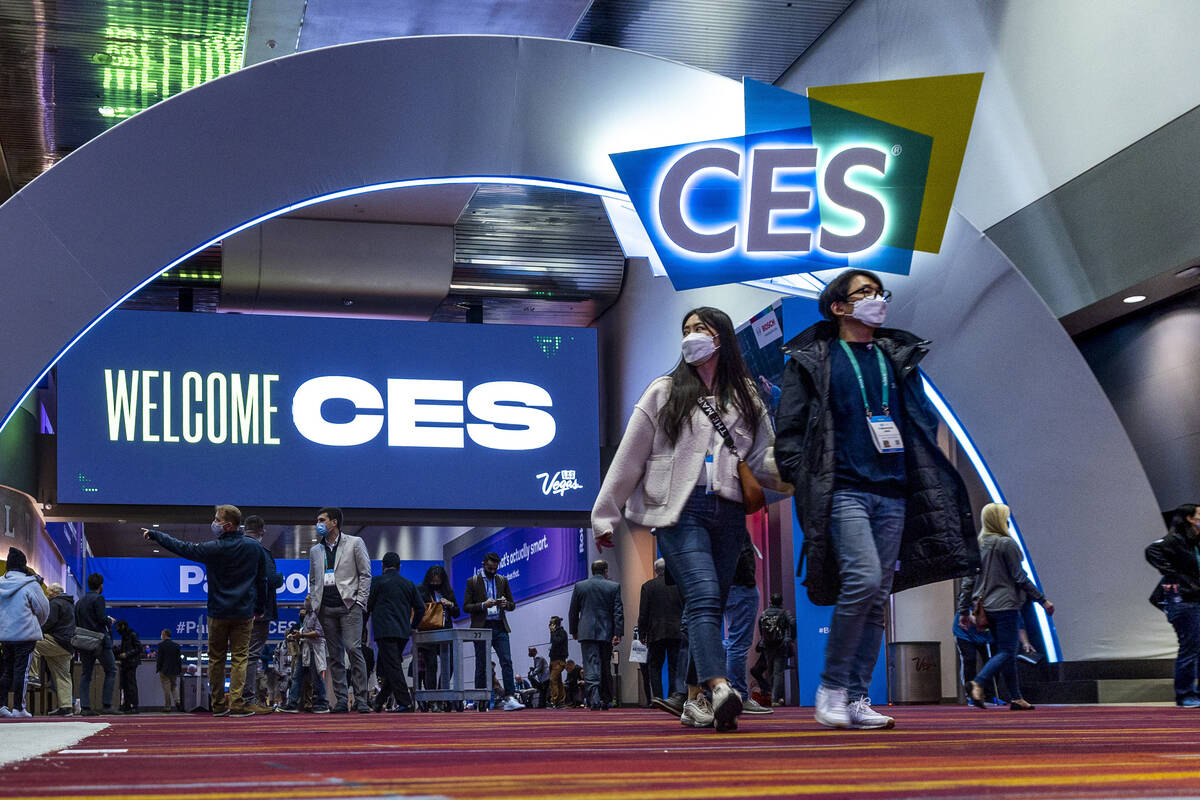 Attendees move about Central Hall during the first day of CES at the Las Vegas Convention Cente ...