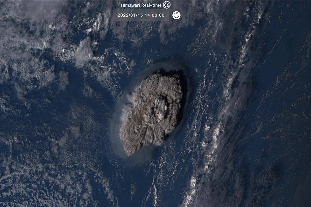 A satellite image taken by Himawari-8, a Japanese weather satellite operated by Japan Meteorolo ...
