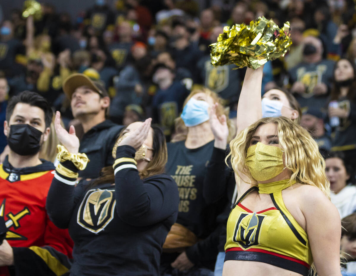 Golden Knights fans in the first period during an NHL hockey game against the Pittsburgh Pengui ...