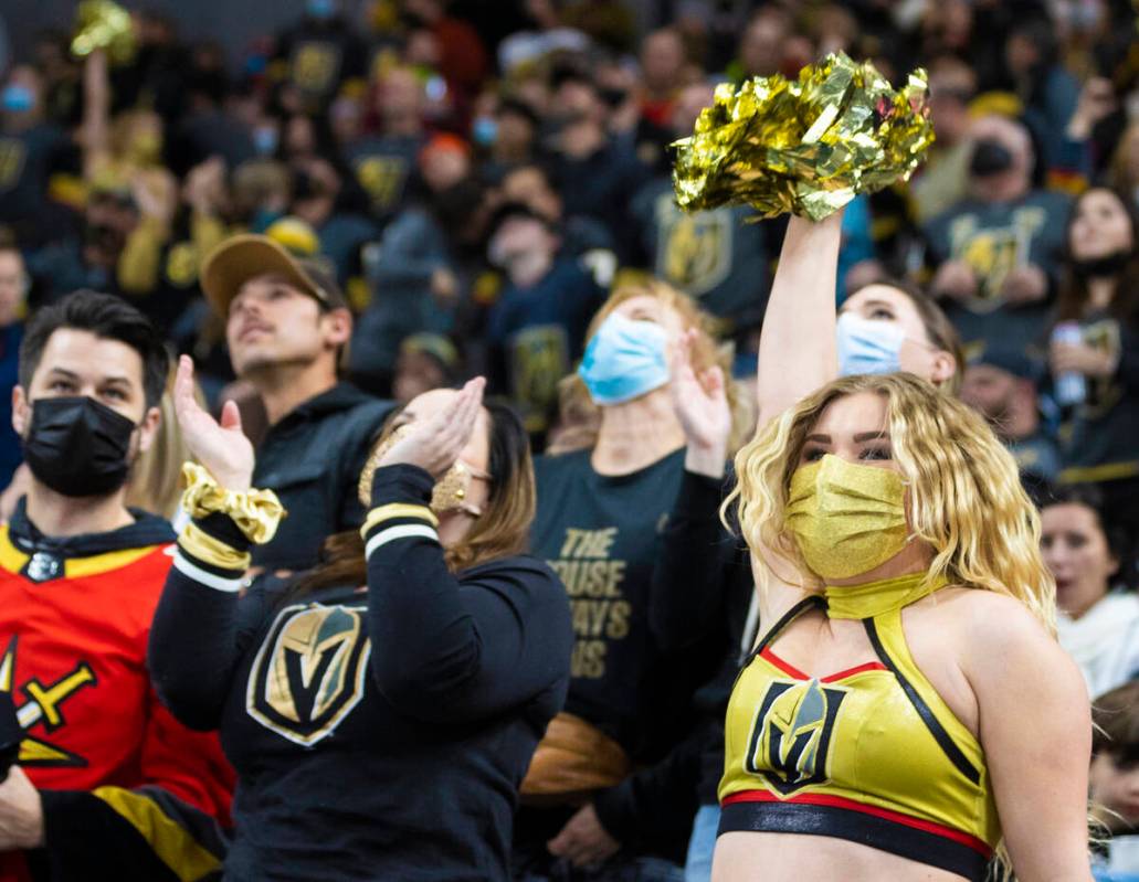 Golden Knights fans in the first period during an NHL hockey game against the Pittsburgh Pengui ...