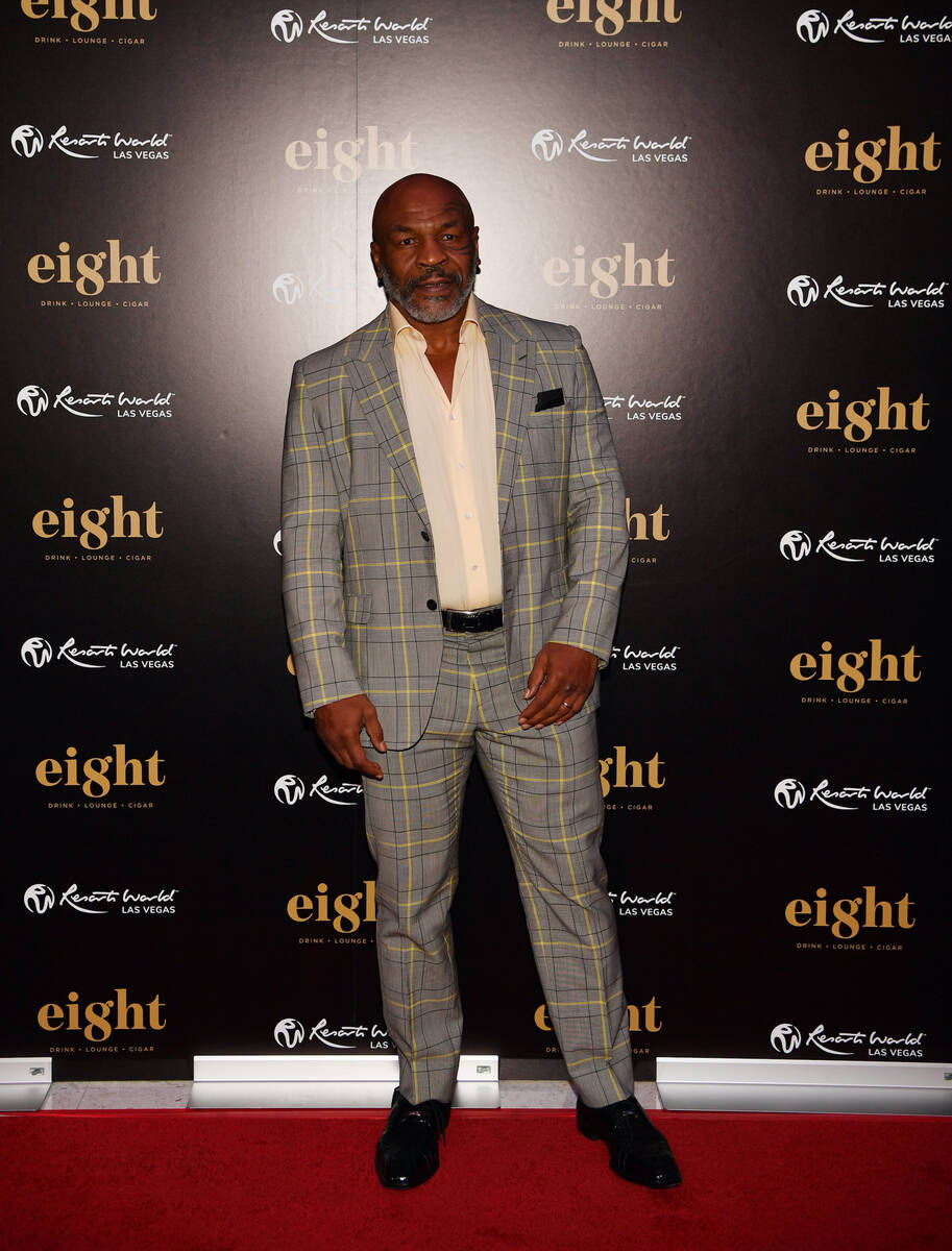 Former professional boxer Mike Tyson arrives at Eight Cigar Lounge grand opening at Resorts Wor ...