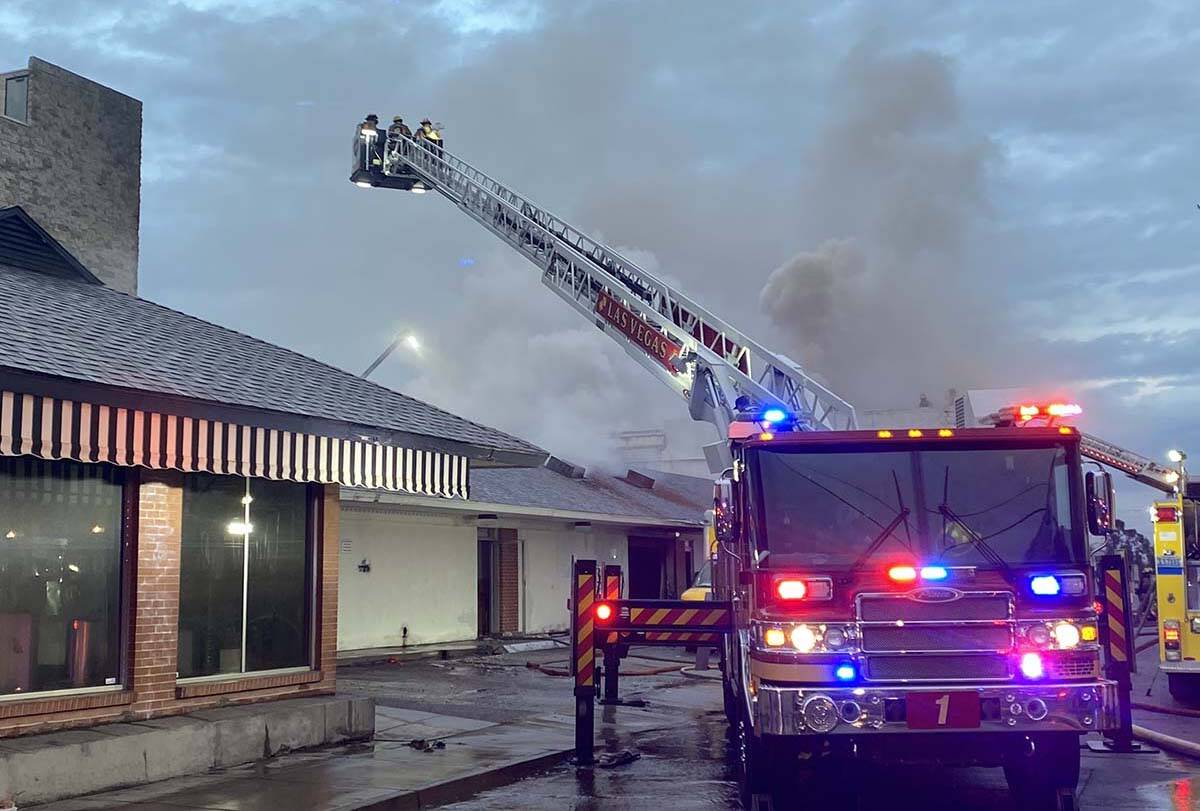 Las Vegas firefighters were battling a two alarm blaze at Statewide Lighting Center on East Sah ...
