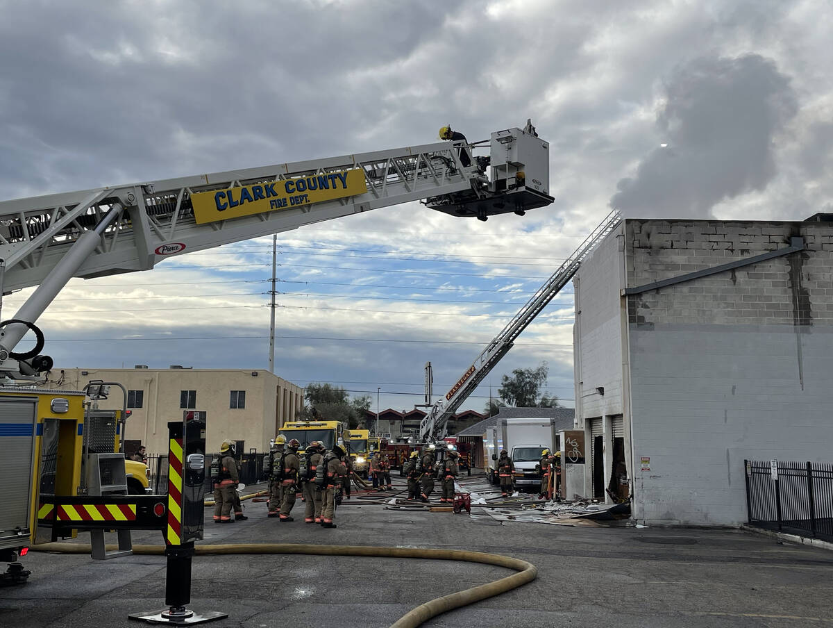 The Clark County and Las Vegas firefighters battled a large early-morning fire at Statewide Lig ...