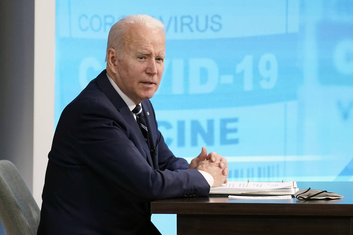 President Joe Biden speaks about the government's COVID-19 response, in the South Court Auditor ...