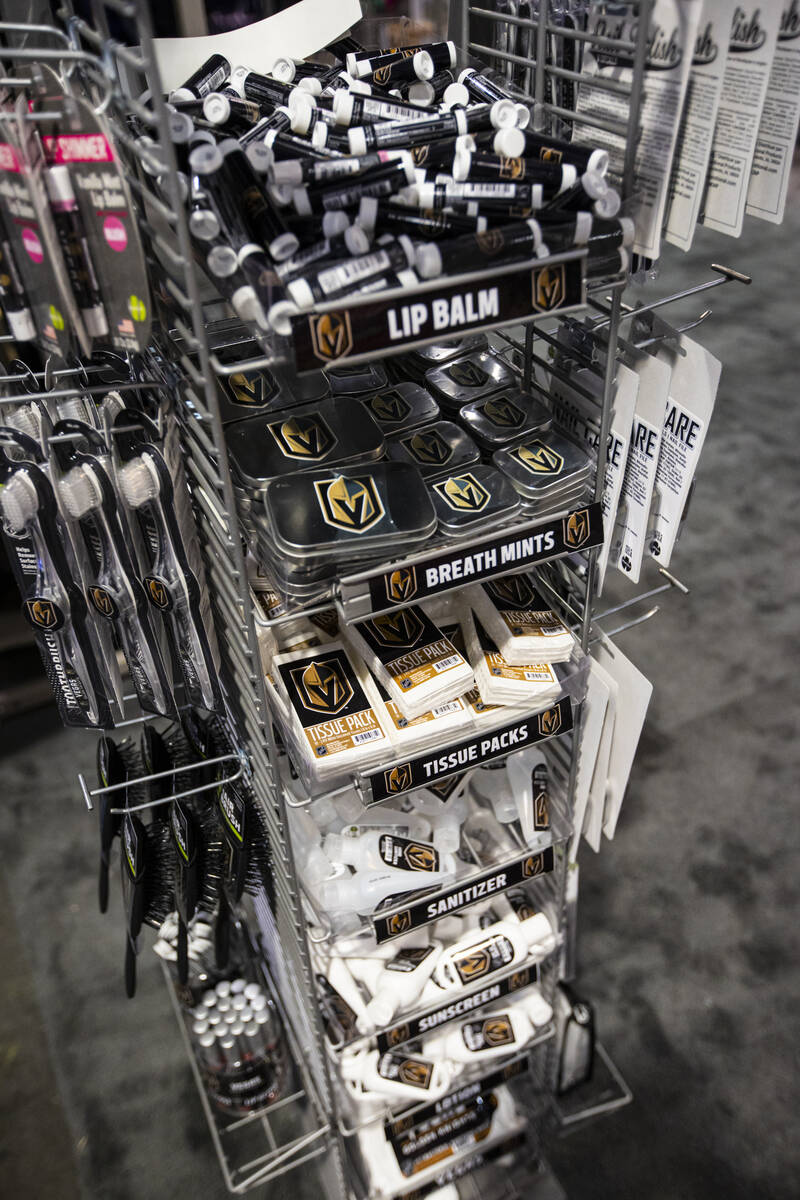 A variety of Golden Knights items are seen at the Jardine Spirit Store booth during the Sports ...