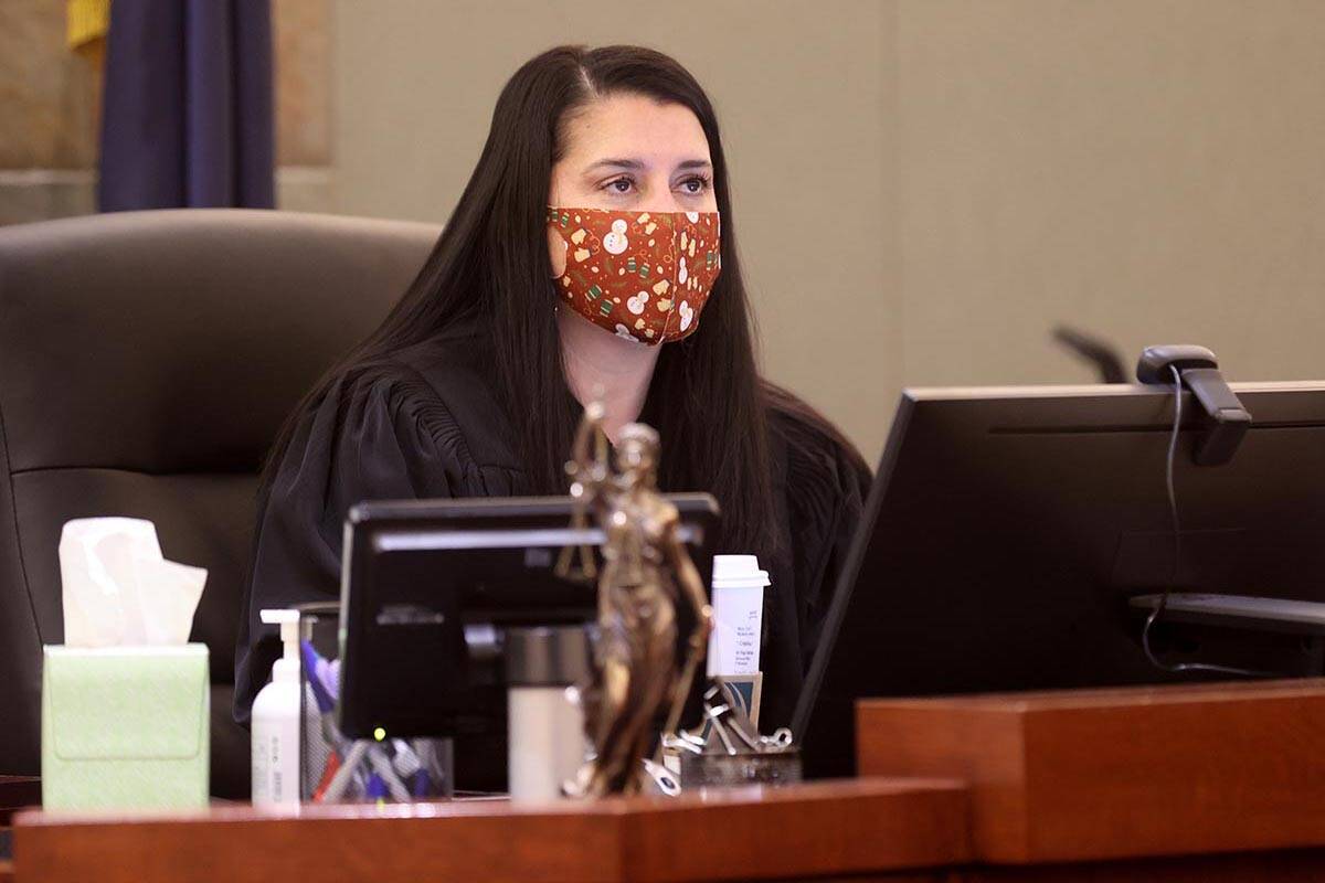 Clark County District Judge Cristina Silva presides in court during an evidentiary hearing for ...