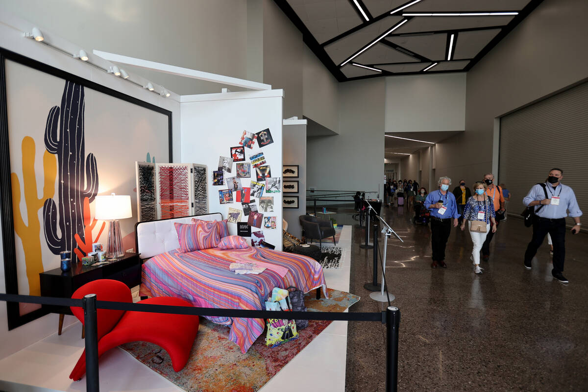 Conventioneers arrive for the Las Vegas Market home furnishings and decor show at the World Mar ...