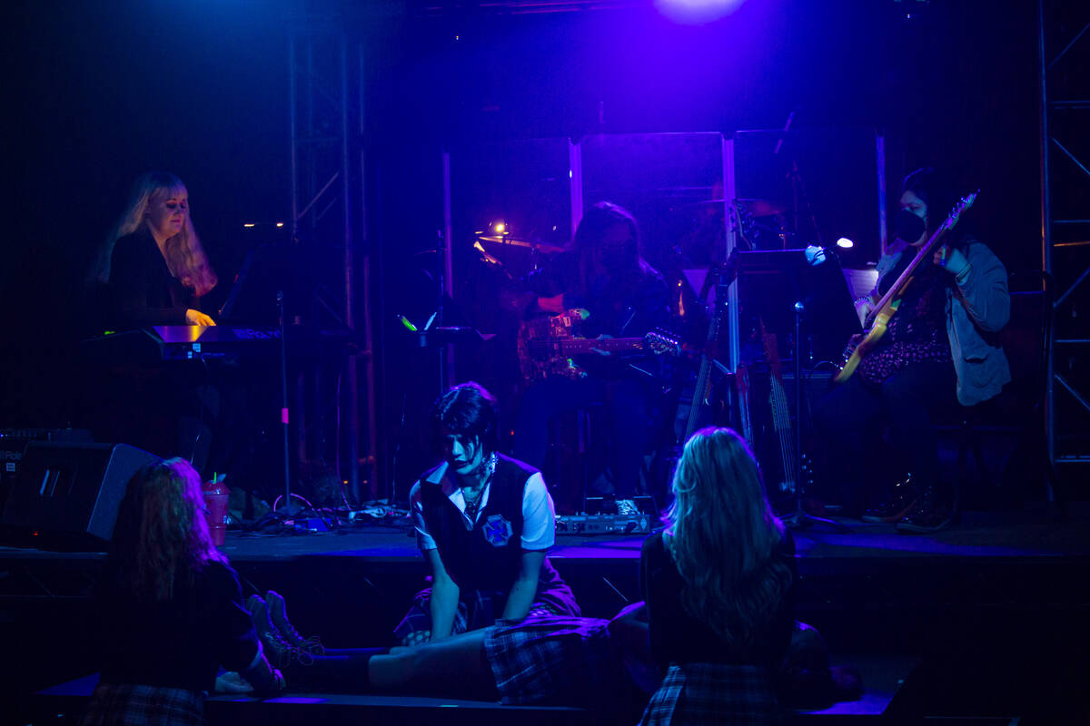 An all-female backing band performs alongside the cast during the opening night of “The ...