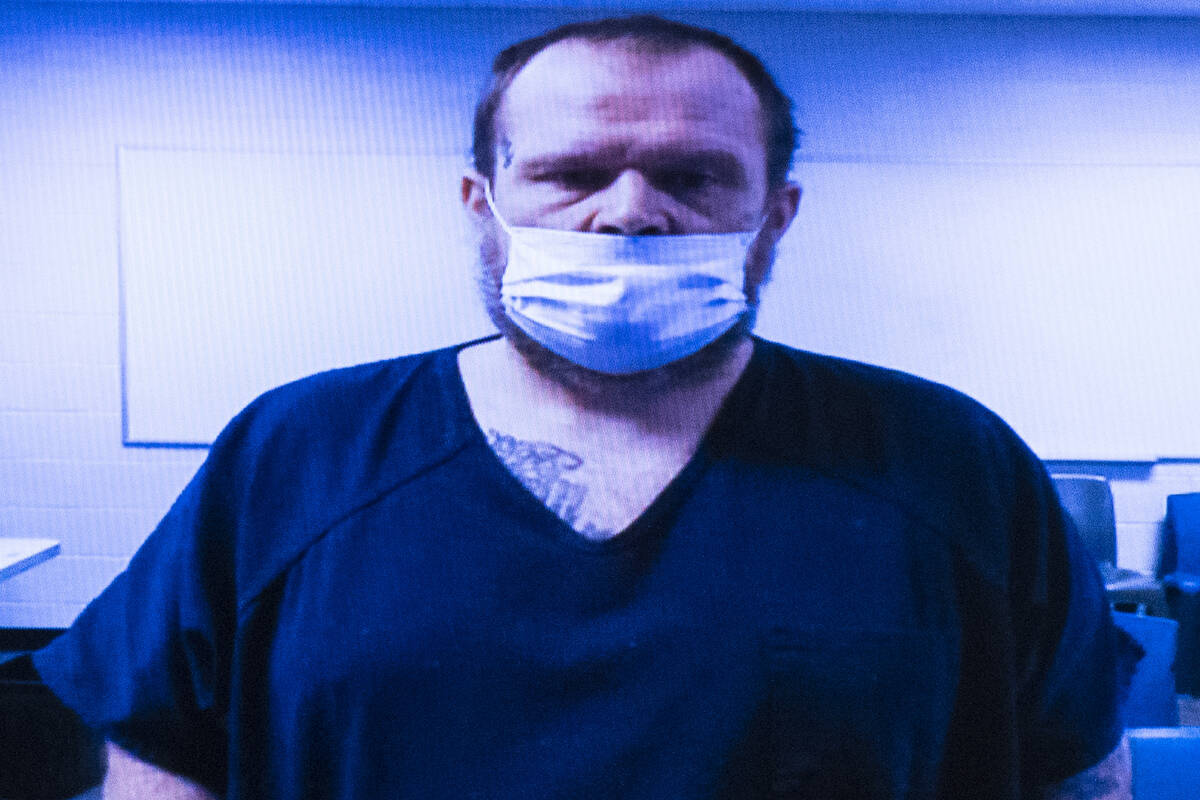 Kiley Seydlitz, 42, appears in court via videoconference during his sentencing at the Regional ...