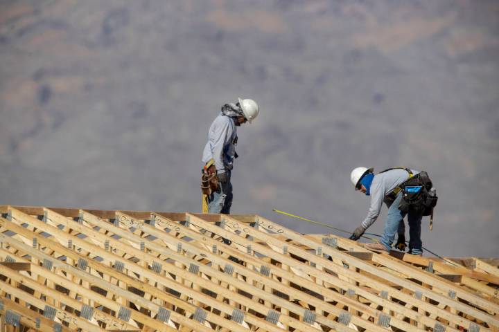 Homes under construction in the Skye Canyon master-planned community in Las Vegas, Friday, Aug. ...