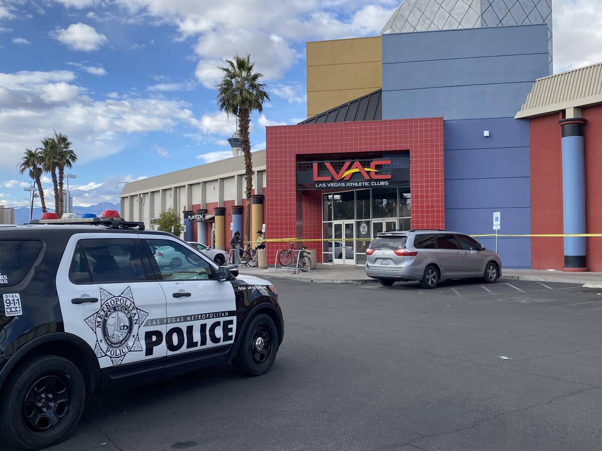 Police investigate a shooting at the Las Vegas Athletic Club at Maryland and Karen Avenue on Fr ...